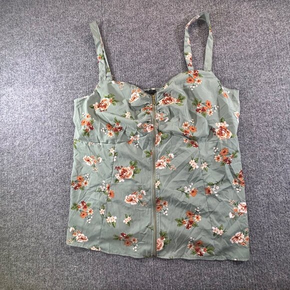 New Glory Tank Top Women's 2X Green Floral Zippered padded Bustier Top - Picture 1 of 7